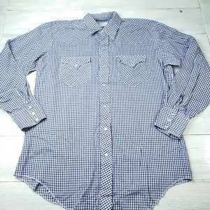 Vintage H Bar C California Ranchwear Pearl Snap Button Up Blue Gingham Shirt